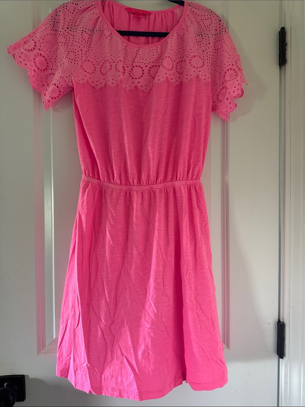 Lilly Pulitzer Hot Pink Eyelet Yoke Casual Dress